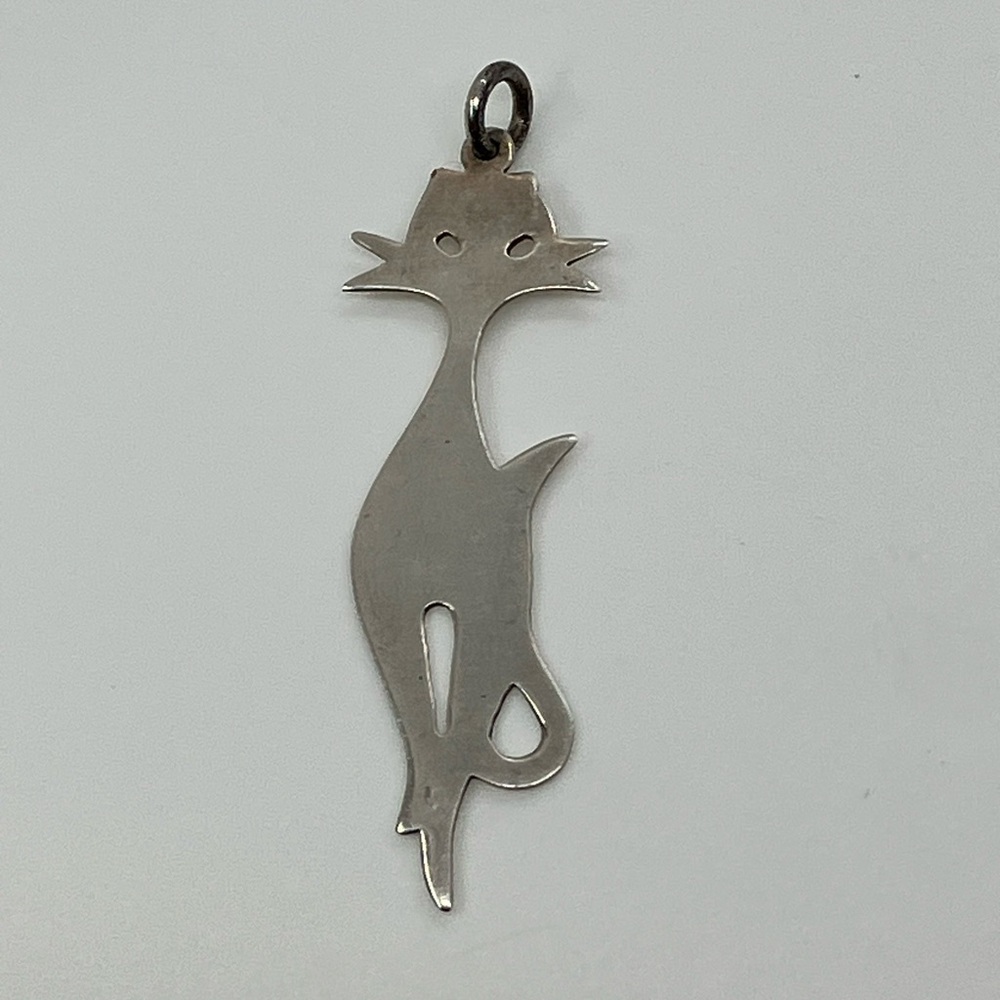 Vtg 925 Sterling Silver Long Kitty Cat Silhouette Charm / Pendant